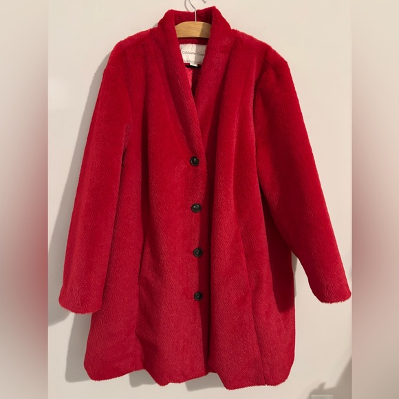 Coldwater Creek Red Faux Fur Coat 24W - Picture 1 of 11